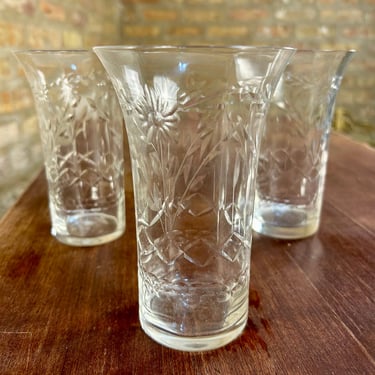 Etched Flotal Tulip Shaped Drinking Glasses - Set of 5 