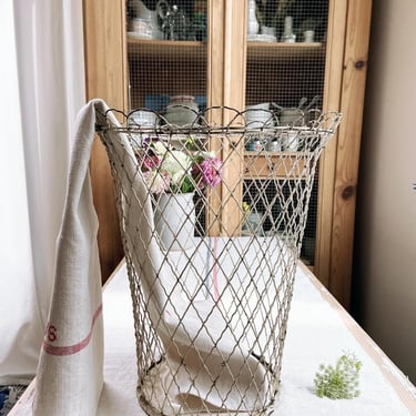 Beautiful rustic vintage French metal wire waste paper basket 