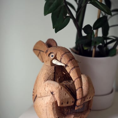 Vintage Hand-carved Coconut Elephant 