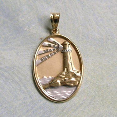 Vintage 14K Gold Lighthouse Religious Medal Pendant, Religious Lighthouse Pendant, 14K Gold Lighthouse Medal, Religious Pendant (#4332) 