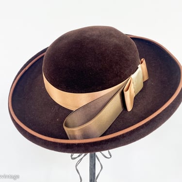 1950s Dark Brown Wool Velour Hat | 50s Brown Wool Saucer Hat | Brandt N.Y. 