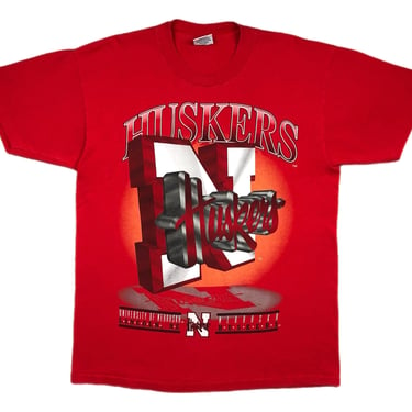 Vintage 90s University of Nebraska Huskers Big Logo Collegiate Graphic T-Shirt Size Large/XL 