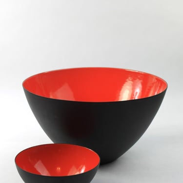 Herbert Krenchel Krenit Denmark Matte Iron and Orange Enamel Bowl Set MCM 