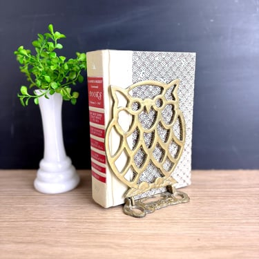 Owl brass folding bookend -  1970s vintage Lenwhile Ardalt 