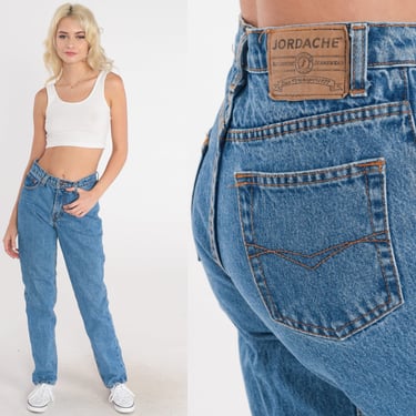 Vintage Jordache Jeans 90s Mom Straight Leg Jeans Mid Rise Waist Slim Tapered Denim Pants Blue Retro 1990s Extra Small xs 