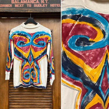 Vintage 1960’s Mod Artwork Knit Pullover Turtleneck Shirt, 60’s Vintage Artwork, 60’s Mod Style, Vintage Long Sleeve, Vintage Clothing 