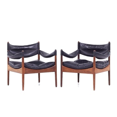 Kristian Vedel for Willadsen Møbelfabrik Modus Mid Century Danish Rosewood and Leather Lounge Chairs - Pair - mcm 