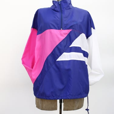 Vintage 90's NIKE Windbreaker Jacket / White, Neon Pink, Purple-Blue / Large 