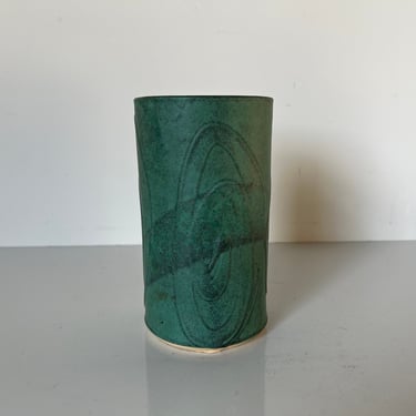 Mid-Century Green Glazed Studio Pottery Vase, Signed 