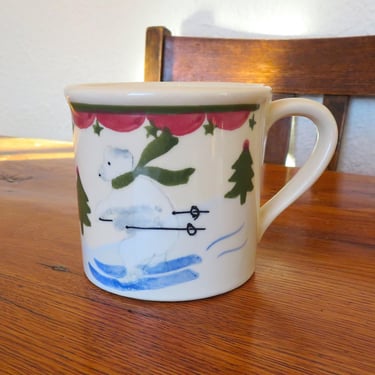 Vintage Hartstone Pottery Mug Christmas Bears 1982 Hand Painted 