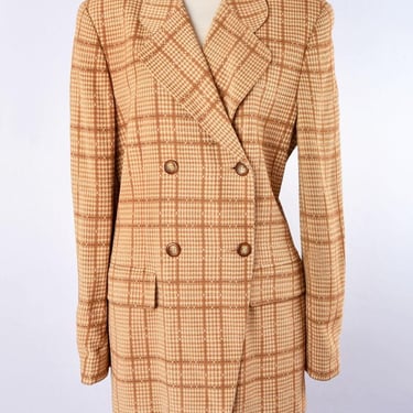 ESCADA Margaretha Ley, size 40, Designer Suit Jacket, Made In Germany, Gold Plaid Double Breasted 1980's vintage 