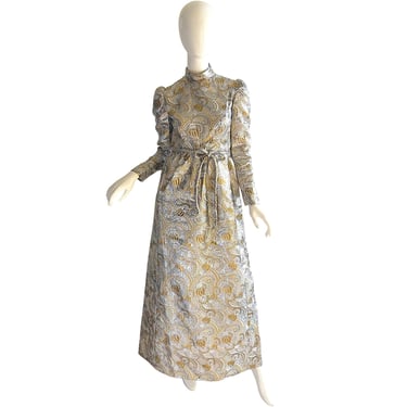 70s Malcolm Starr By Rizkallah Gown / Vintage Brocade Metallic Evening Gown / 1970s NWT Dress Small 