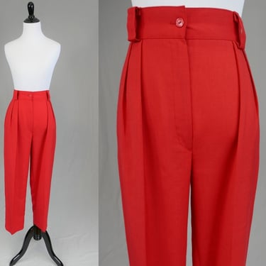 80s Red Pleated Pants - 26 waist - High Rise Waisted - Worthington - Vintage 1980s Trousers - 27