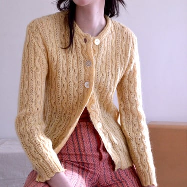 loose knit mohair wool buttercup yellow 50s cardiagn sweater 