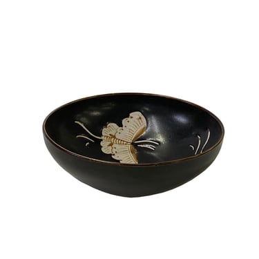 Chinese Ware Brown Black Glaze Butterflies Ceramic Bowl Cup Display ws3157E 
