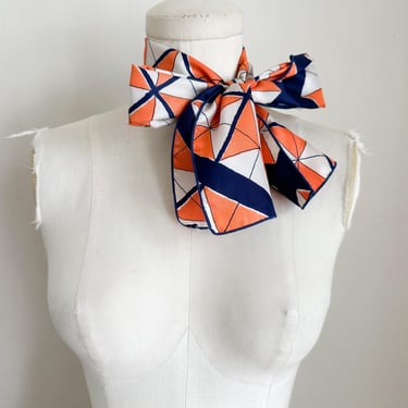 Vintage 1970s Navy & Orange Scarf / Ascot Tie 