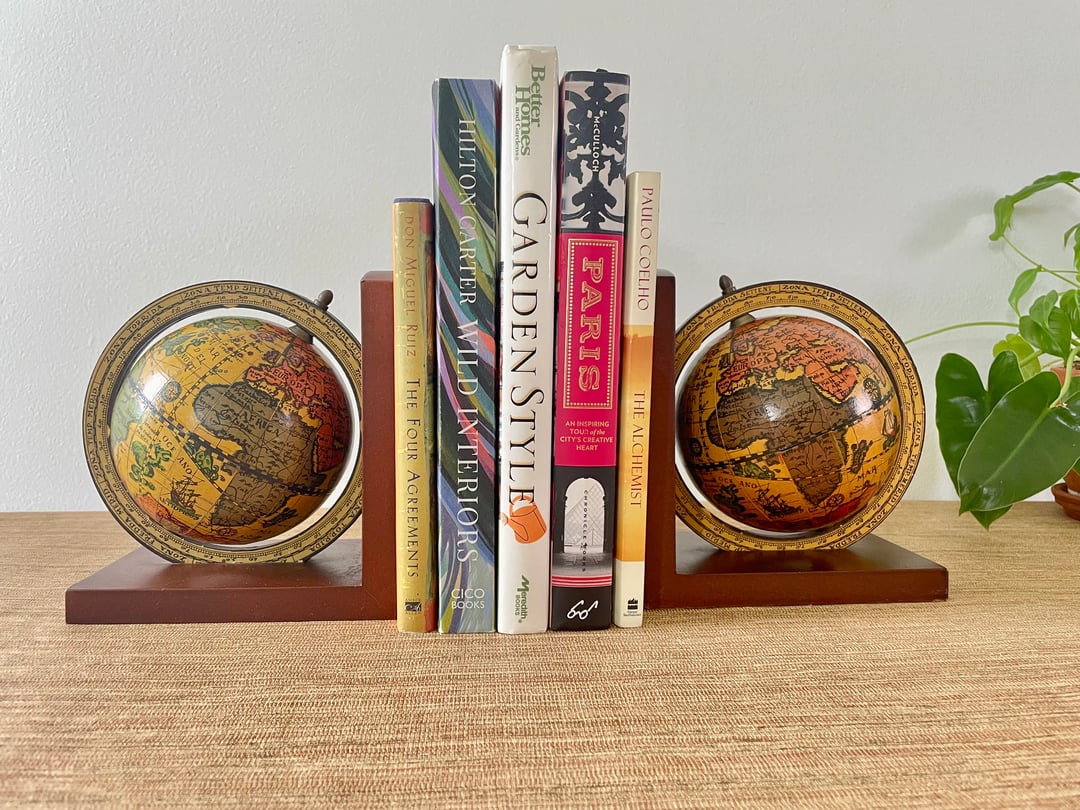 Vintage Bookends Italian Olde World Globe Bookends Spinning