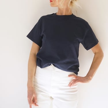 Vintage Navy T Shirt | Crewneck Tee Cotton | 100% Cotton | S-M 