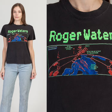 Vintage 1987 Roger Waters Radio KAOS Tour T Shirt - Women's Small, Men's XS Short | Rare 80s Black Graphic Cropped Rock Music Tee 