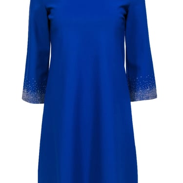 Chiara Boni - Royal Blue Cropped Sleeve Shift Dress w/ Rhinestones Sz 12
