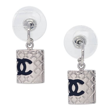 Chanel Dangle Piercing Earrings Cambon Ligne Silver 05C