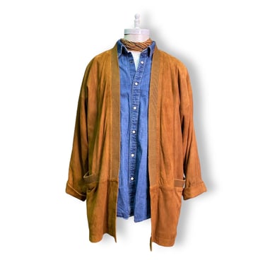 Suede Cardigan Jacket Sweater Womens Large Tan Leather Ellen Tracey 