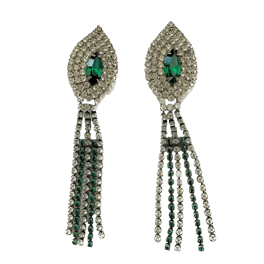 Vintage 60s Emerald Crystal Cascade Earrings