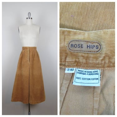 Vintage 1970s corduroy skirt, Rose Hips, cord, midi, A-line, high waist 
