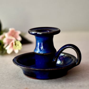 Vintage Blue Ceramic Candle Stick Holder  Home Decor Table Decor Studio Ceramic 