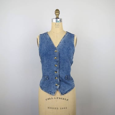 Vintage 1980s denim vest, top, cotton, waistcoat, medium wash 