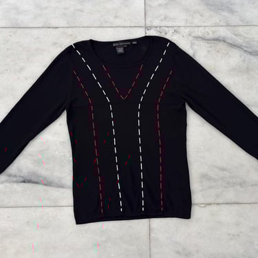 Vintage Ziani Couture Top Knit Black Red White Abstract Art Blouse Women’s Large 