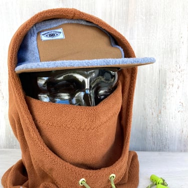 Handmade Fleece Hoodie with Face Mask and Drawstring Cord in Terra Cotta, Overhood Winter Scarf, Snood, Balaclava Hooded Hat, Gift under 50 
