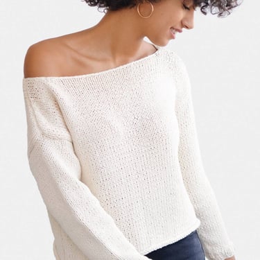 Oversized Sweater, Boxy Knit Sweater, One Shoulder Sweater, Hand Knit Sweater, Open Shoulder Top, Off Shoulder Sweater, Hand Knitted Top 