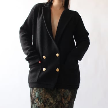 Vintage Jet Black Wool Cardigan