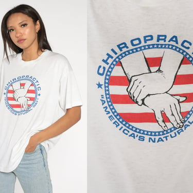 90s Chiropractic Shirt America's Natural Way Chiropractor Tshirt Graphic T Shirt Vintage 1990s Shirt Screen Stars White Flag Extra Large xl 
