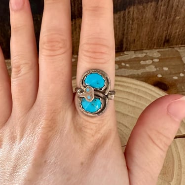 EFFIE ZUNI TURQUOISE and Silver Ring | Handcrafted by Effie C Calavasa | Native American, Navajo, Southwestern | Size 7.5 