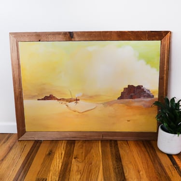 Southwestern Sunset Watercolor Painting Vintage for Living Room, Wall Art or Office Wall Art 1976, Wall Decor 