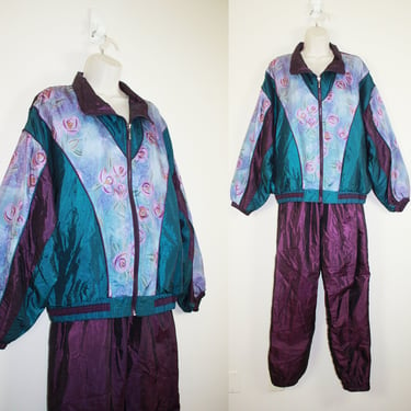 Vintage 1990s Granny Windbreaker Track Suit 