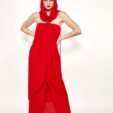 Bill Blass Red Hooded Dress 