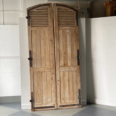 Pair of French Rustic Doors in Pine with Iron