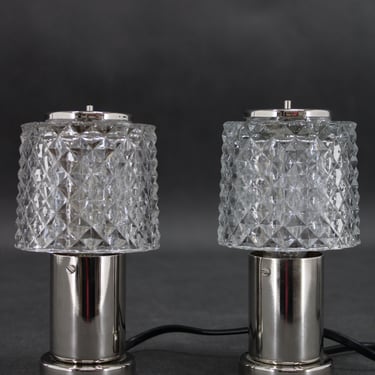 1970s Pair of Nightstands Glass Lamps by Kamenicky Senov, Czechoslovakia 