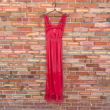 vintage 60s pinkish red lace nightgown slip / xs extra small 