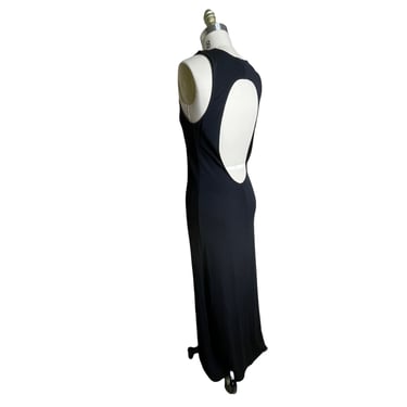 Vintage Marilyn Anselm For Hobbs Black Backless Open Back Keyhole Slinky Dress Gown, Floor Length Size 14 