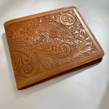 1940's Tooled Wallet - Western Style Embossed Leather with a Trout - Brown & Bigelow - NOS Dead Stock 