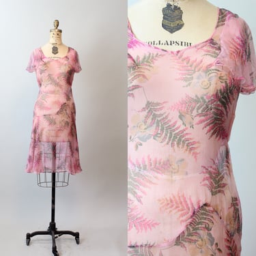 1920s FERN PRINT silk flapper dress xxs xs | new spring 