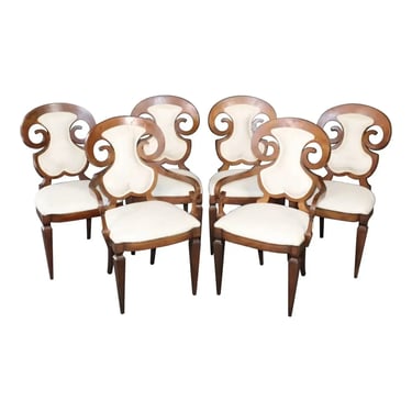 Set 6 Mastercraft Burled Walnut Biedermeier Style Dining Chairs, Circa 1960s