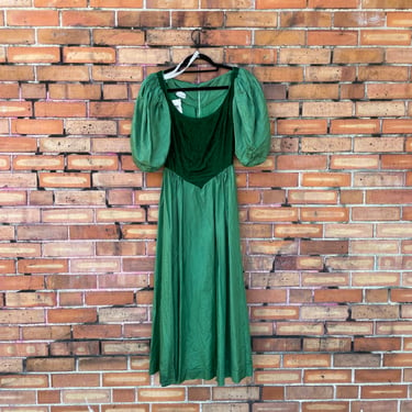 vintage 50s/60s emerald velvet puff sleeve dress / xs extra small 