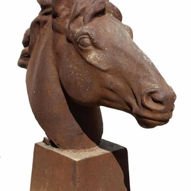 Large Cast Iron Horse Head Bust Sculpture - Garden Statue 