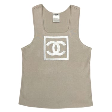 Chanel Grey Ribbed Logo Tank