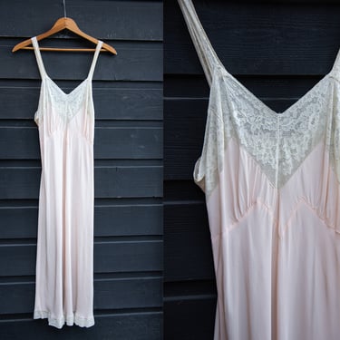 Vintage 1930s Lingerie, Blush pink Lace Slip Dress, Radelle Lingerie 